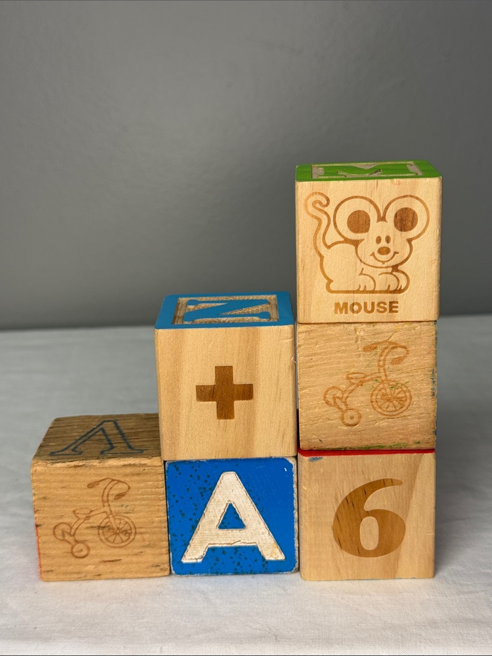 Vintage Wooden Alphabet Picture Blocks Lot of 6 ABC Numbers Animals 1.75" [B] - Picture 2 of 3